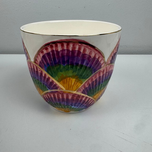 Ben Rickert Other - Vintage Ben Rickert Ceramic‎ Planter Shell Fan Motif Gold Trim Art Deco Style